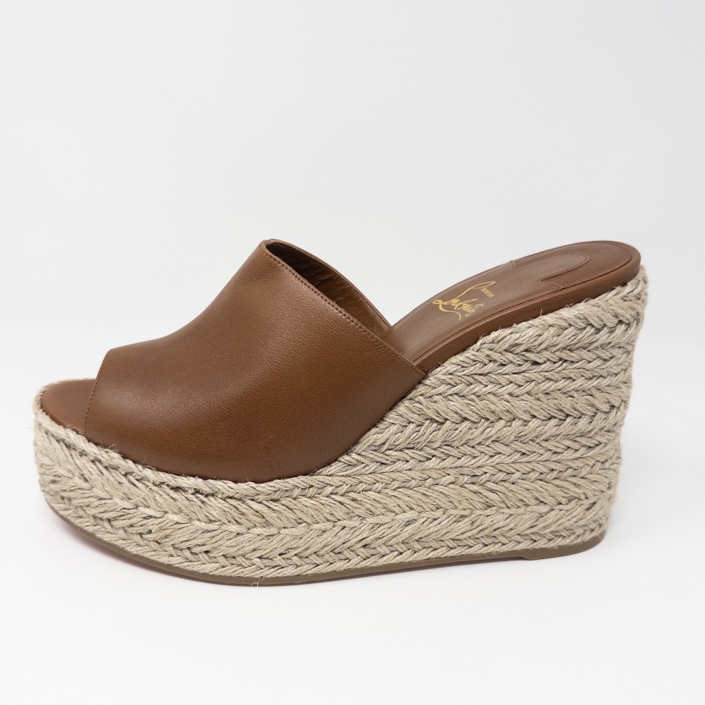 Christian Louboutin Brown Leather Espadrille Wedge Slide